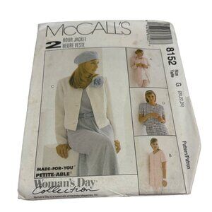 McCalls 2 Hour Jacket Sewing Pattern 8152 Womens Day Collection Size 20 22 24